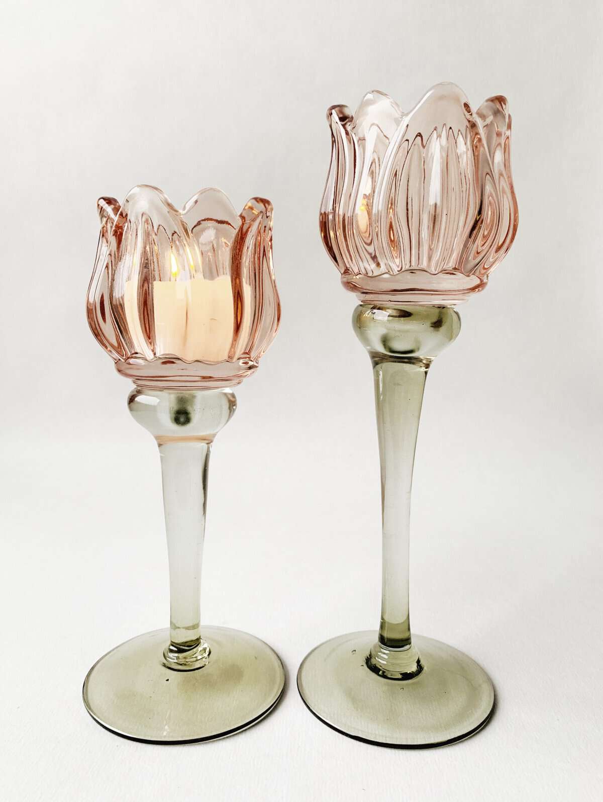 Lysglass blomst h 21,5 cm rosa