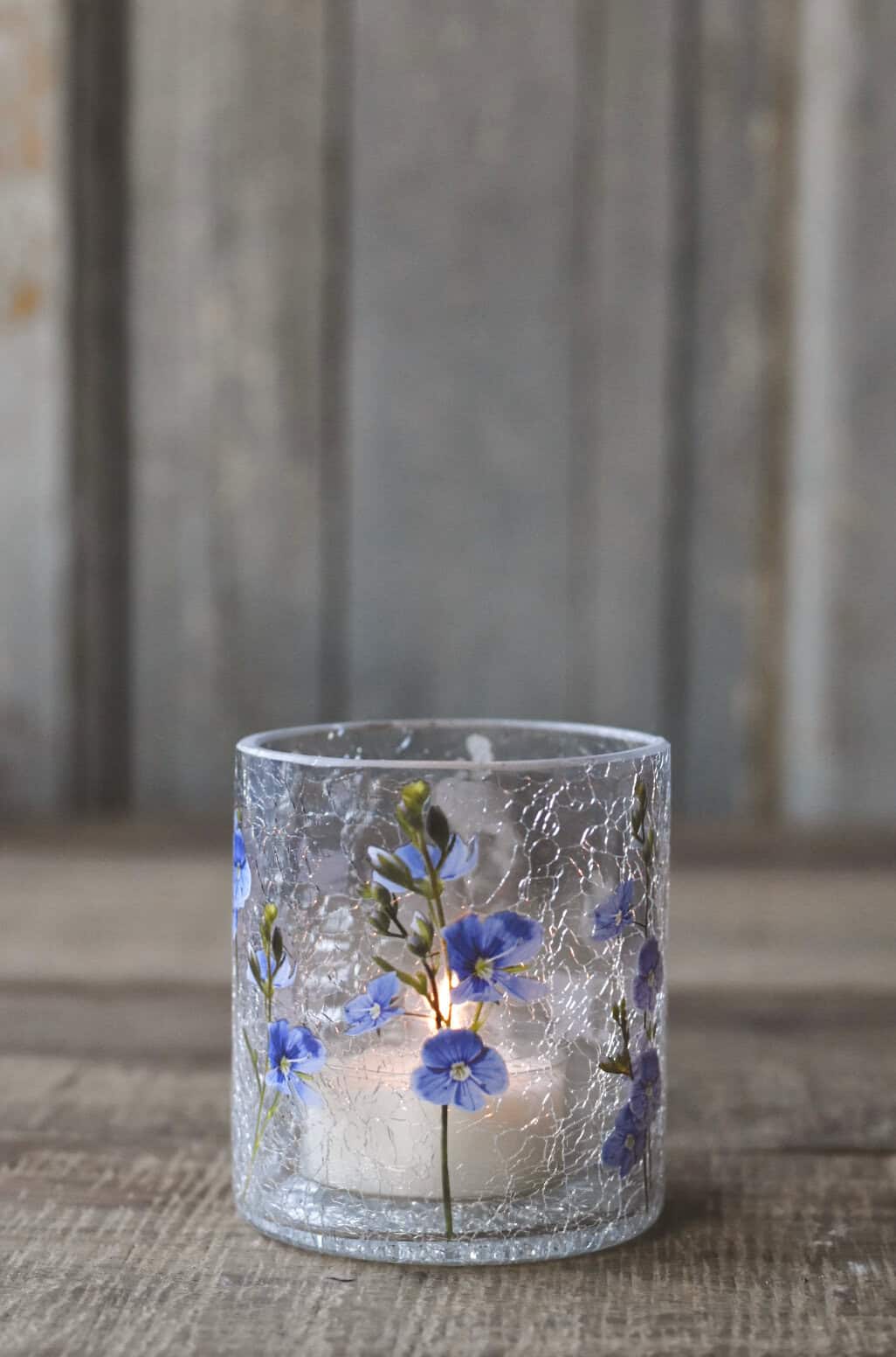 Lysglass krakelert forglemmegei 9x10 cm